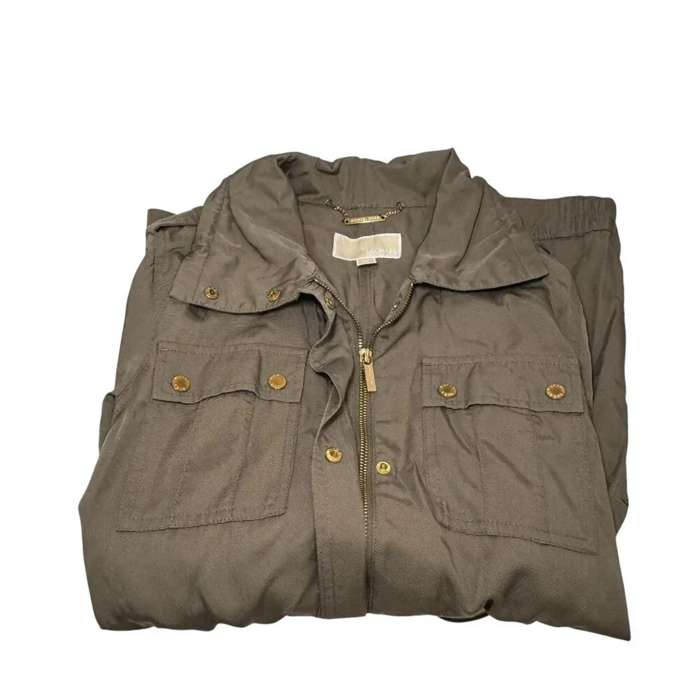 Michael Kors Anorak Coat Jacket Drawstring Waist Khaki Green Gold‎ Hardware XS - Picture 9 of 11